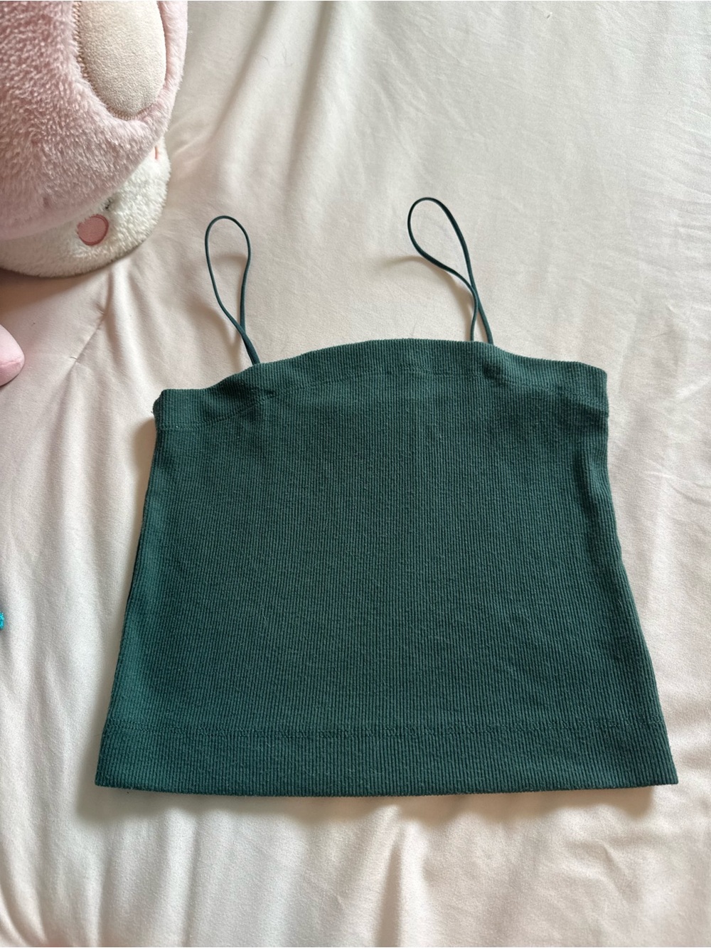 American Eagle Outfitters Dark Green Ribbed Spaghetti-Strap Cami